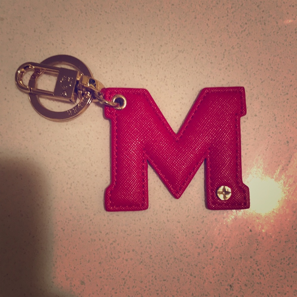 “M” keychain with gold hardware